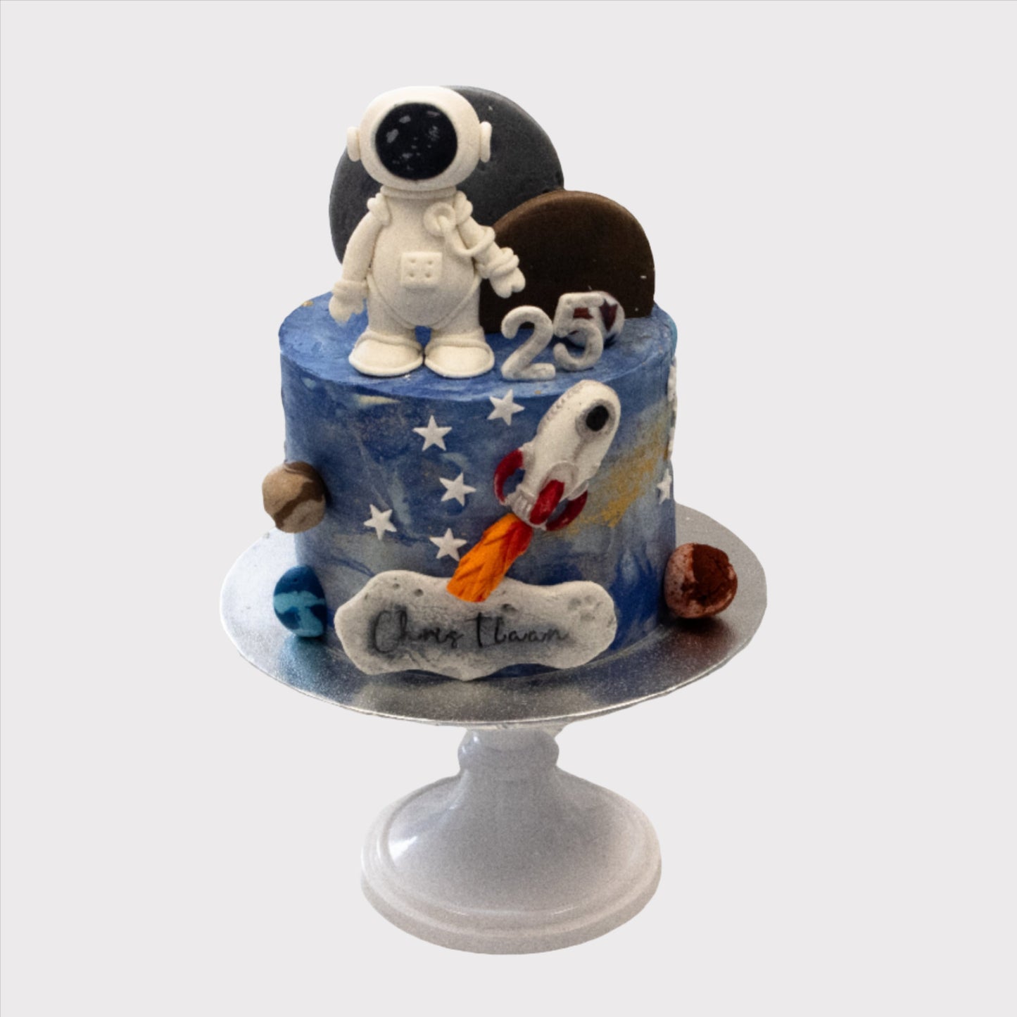 Galaxy themataart met astronaut, raket en ruimte-elementen voor kinderfeestje