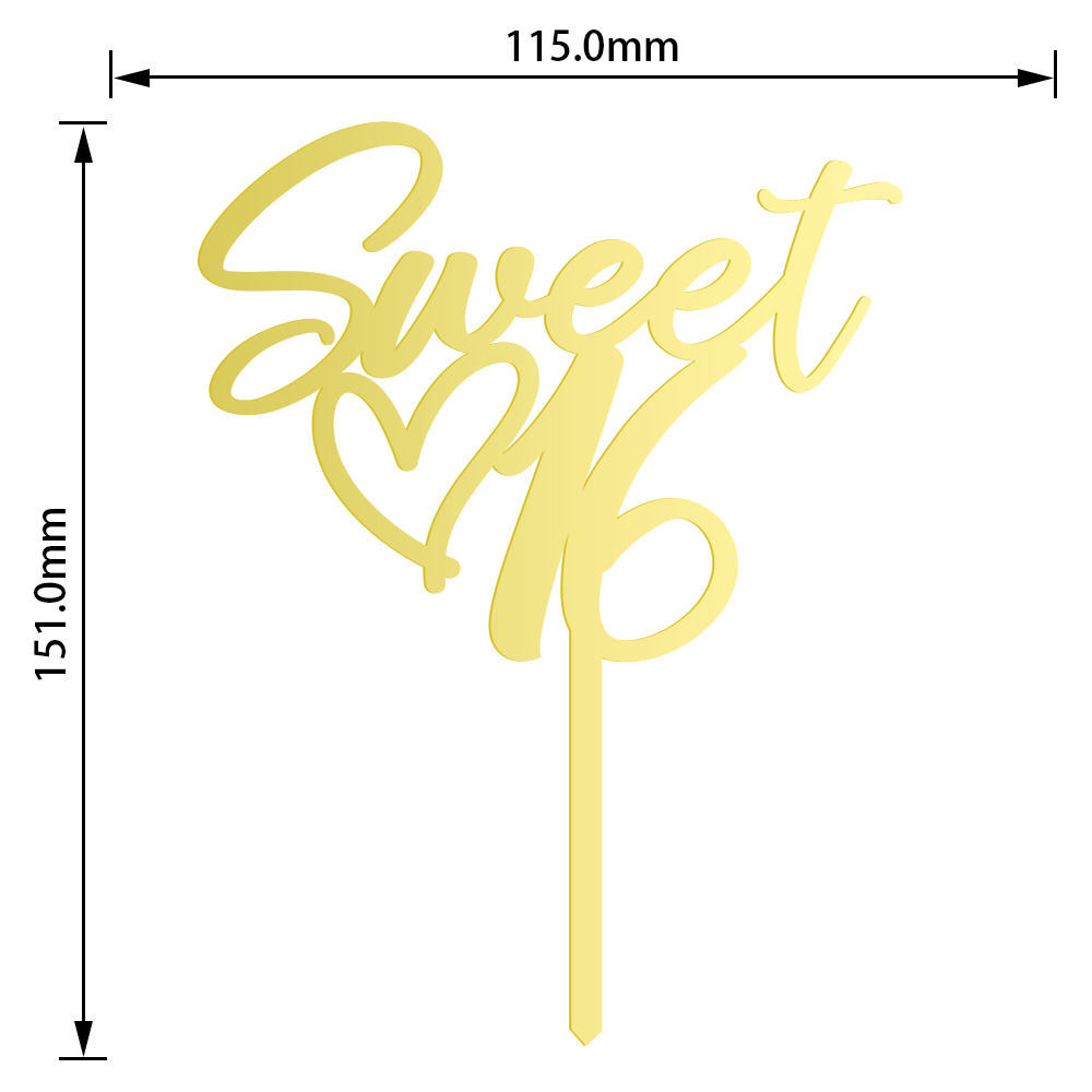 Acryl taarttopper "Sweet 16 met hartje"