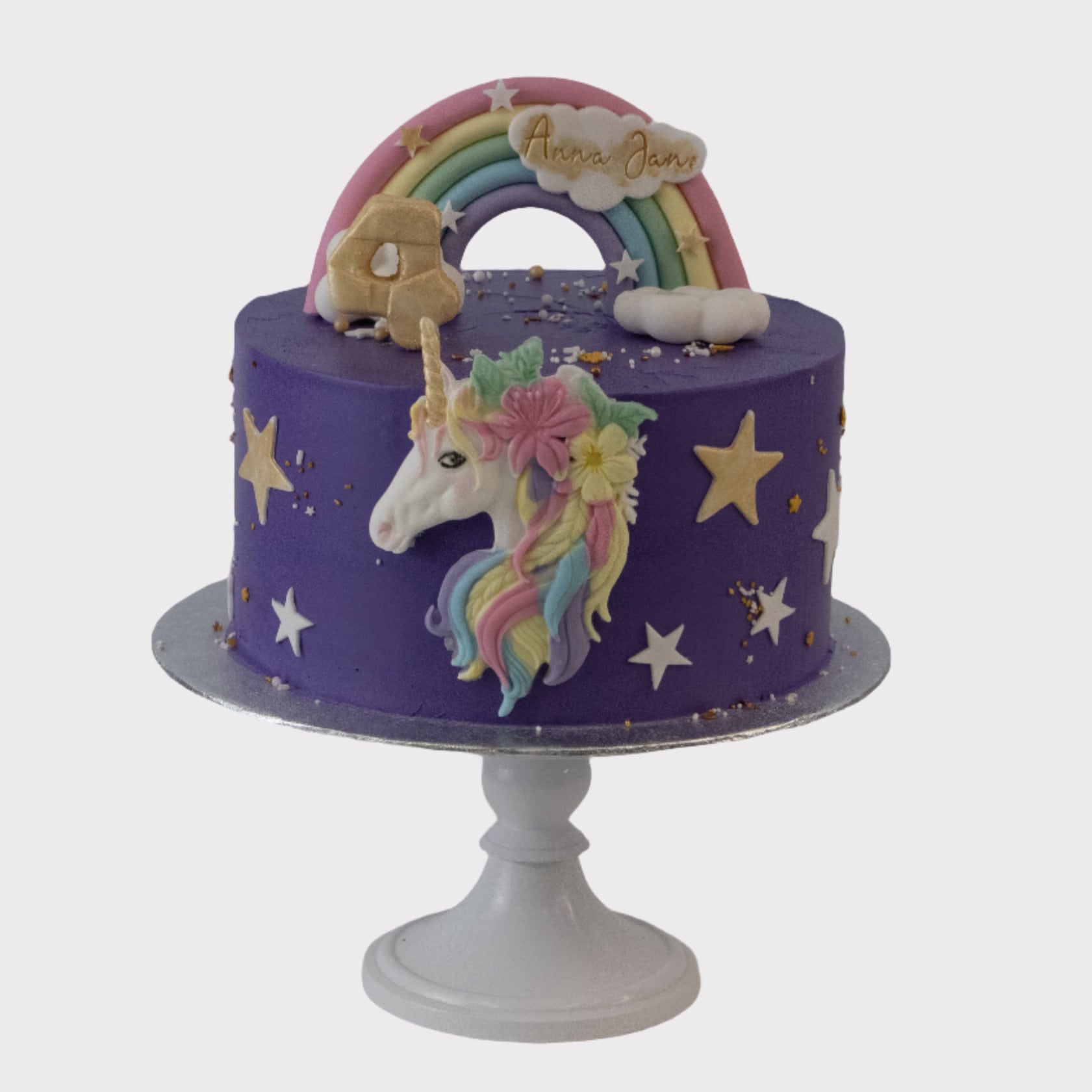 Gepersonaliseerde eenhoorn taart met naam en leeftijd vanaf 5 jaar