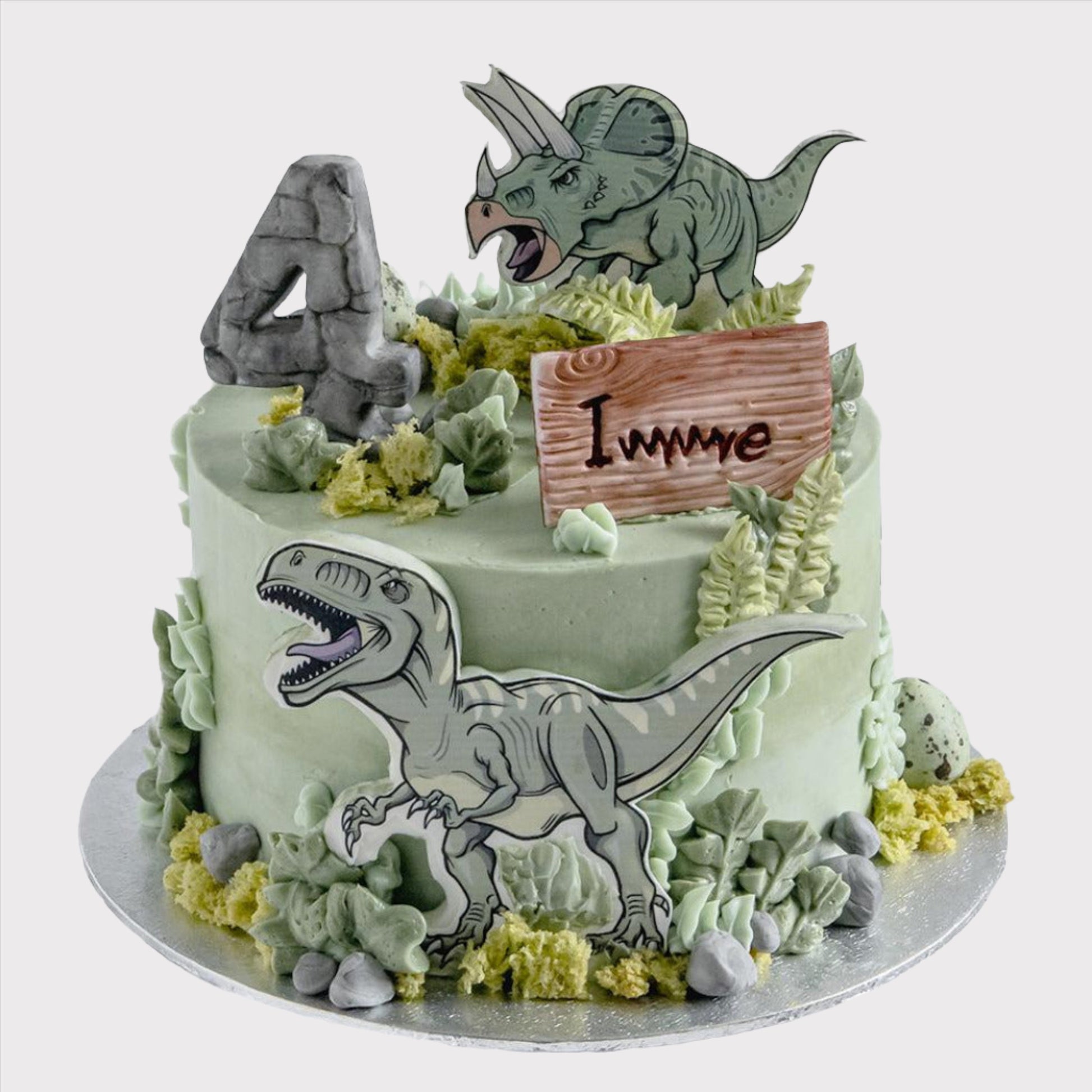 Dino kindertaart met eetbare prints, naam en leeftijd